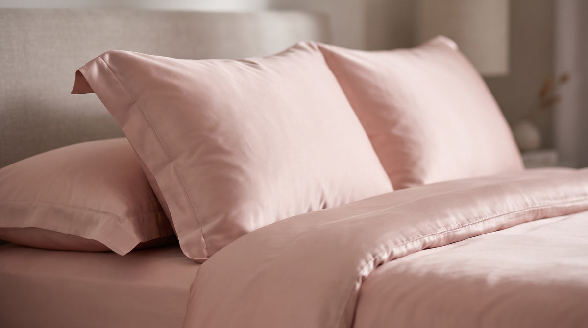 Bambus Bettwäsche Rosé – Detail von Kissen und Bettlaken